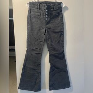 American Eagle Outfitters Charcoal Gray High-Rise Flare Jeans with Button Fly